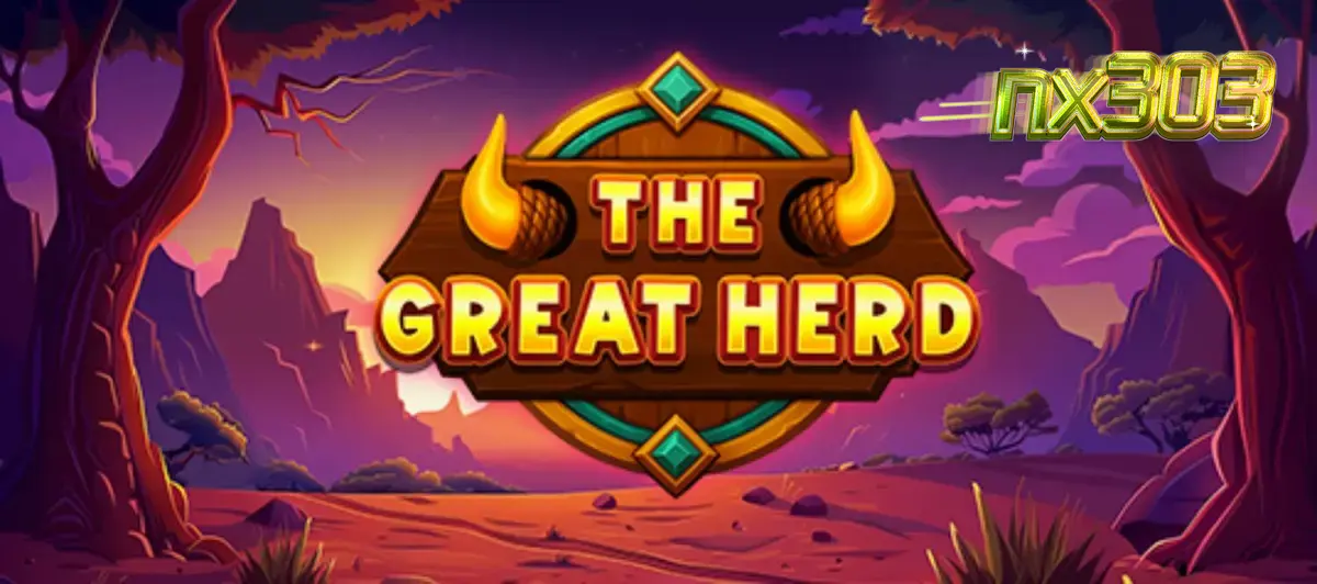 Pemandangan savanna Afrika dengan simbol kerbau di slot The Great Herd